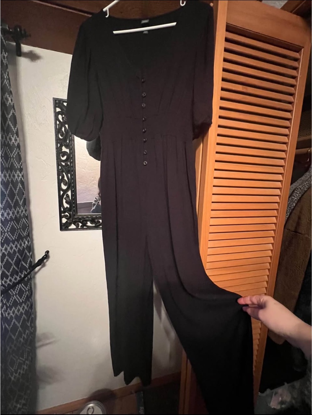 Wild Fable Black Button-Front Puff-Sleeve Jumpsuit
